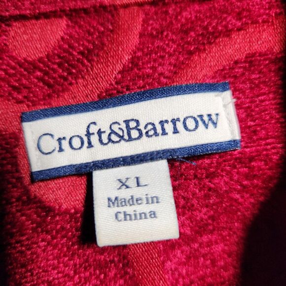 Croft & Barrow $65 XL‎ Red Burgundy Brocade Velvet Button Up Jacket Pockets - Picture 6 of 10